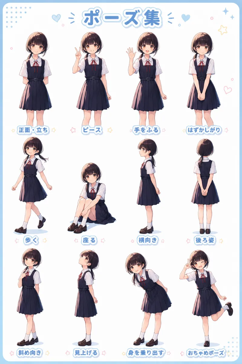 ポーズ集のAIイラスト｜再現用プロンプト紹介用（GPT Image 2.0）