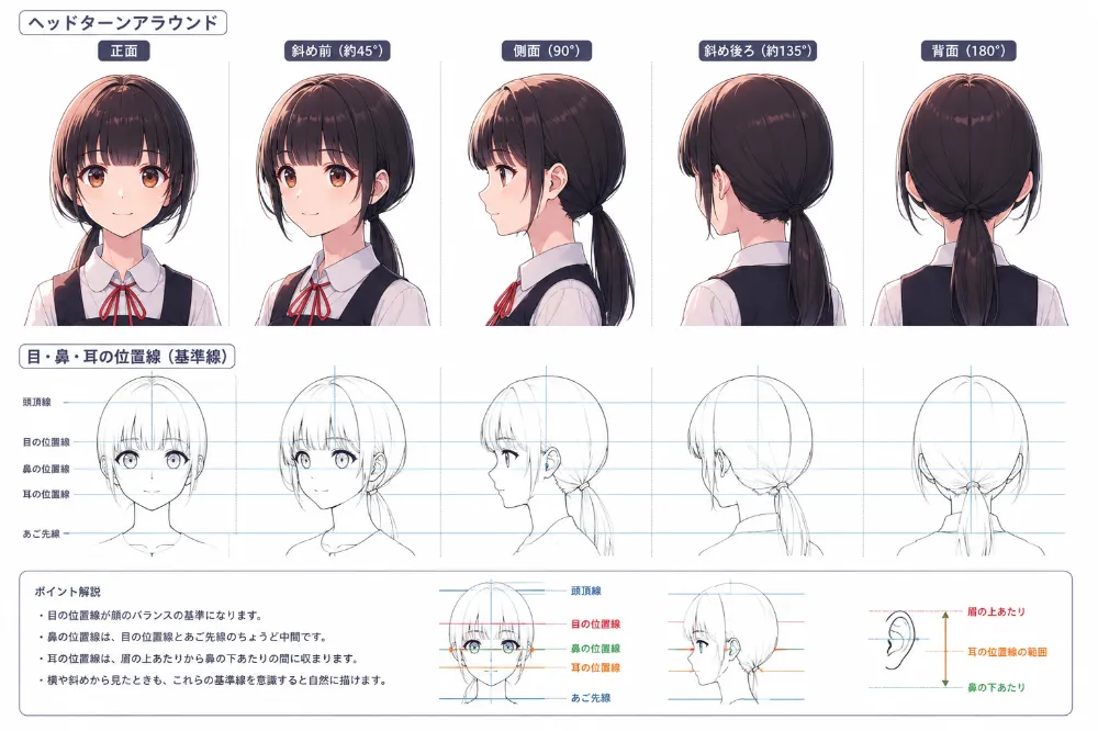 ヘッドターンアラウンドのAIイラスト｜再現用プロンプト紹介用（GPT Image 2.0）