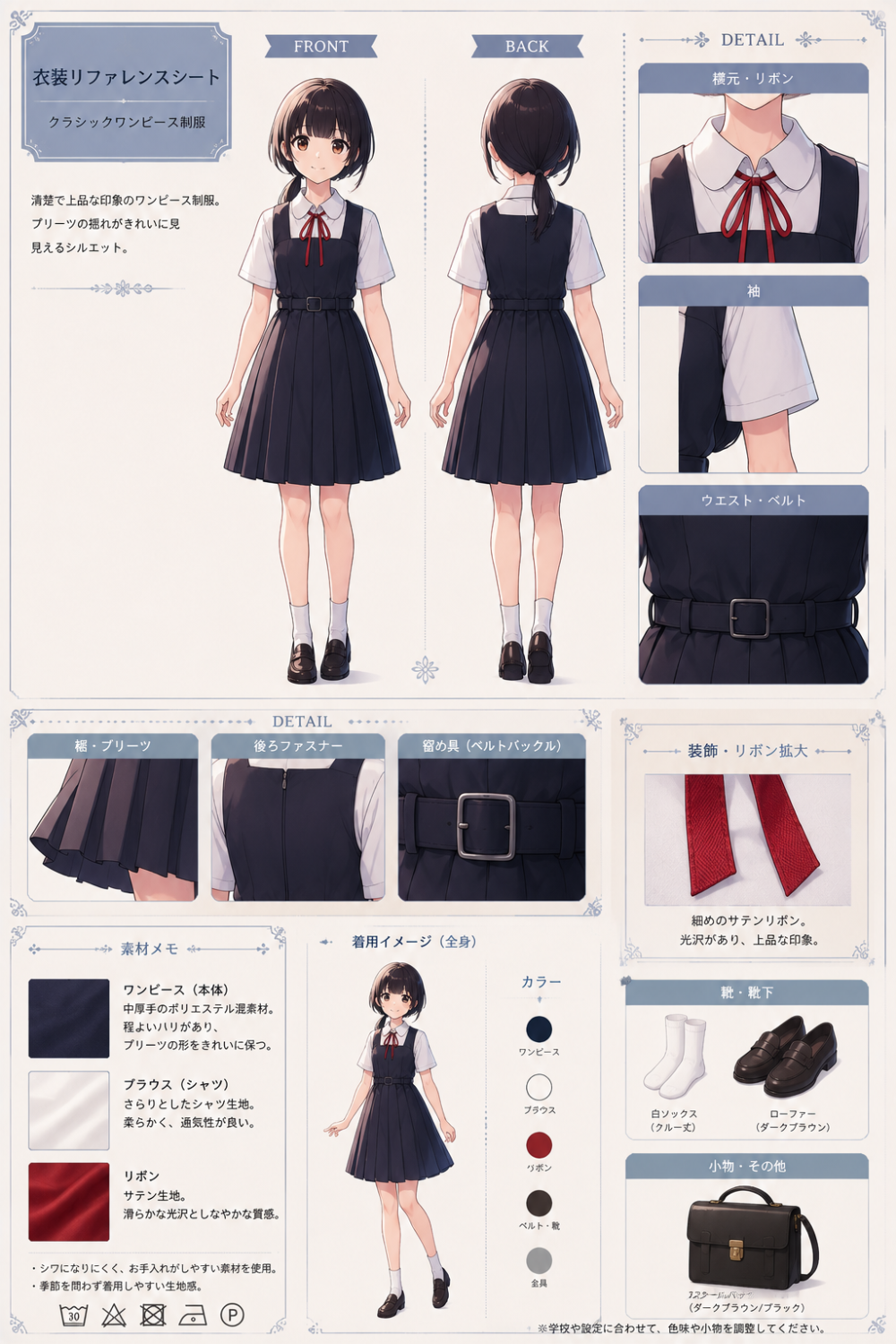 衣装リファレンスシートのAIイラスト｜再現用プロンプト紹介用（GPT Image 2.0）