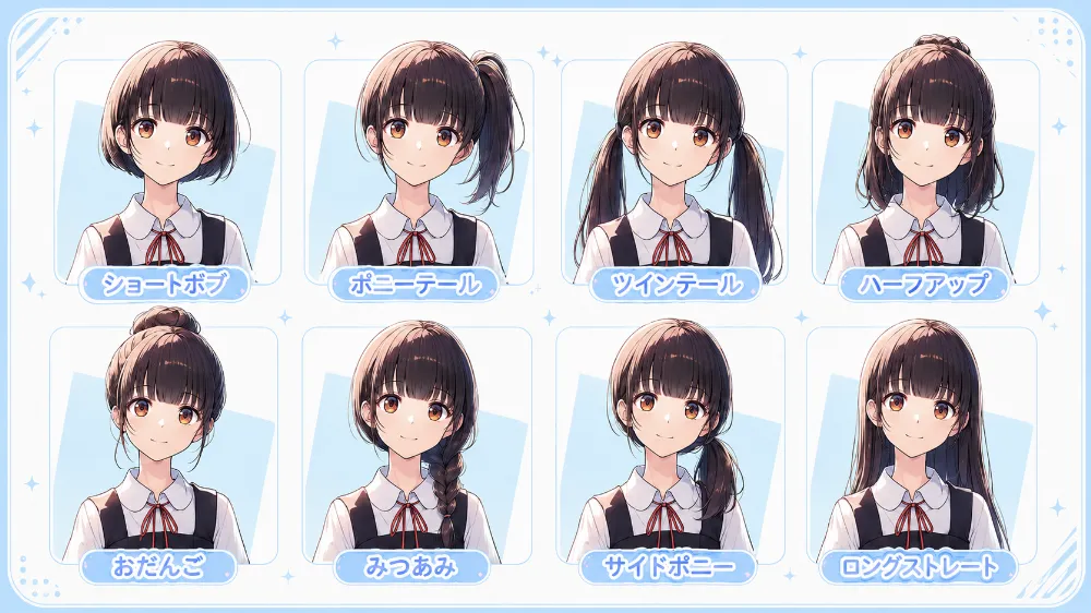 髪型差分のAIイラスト｜再現用プロンプト紹介用（GPT Image 2.0）