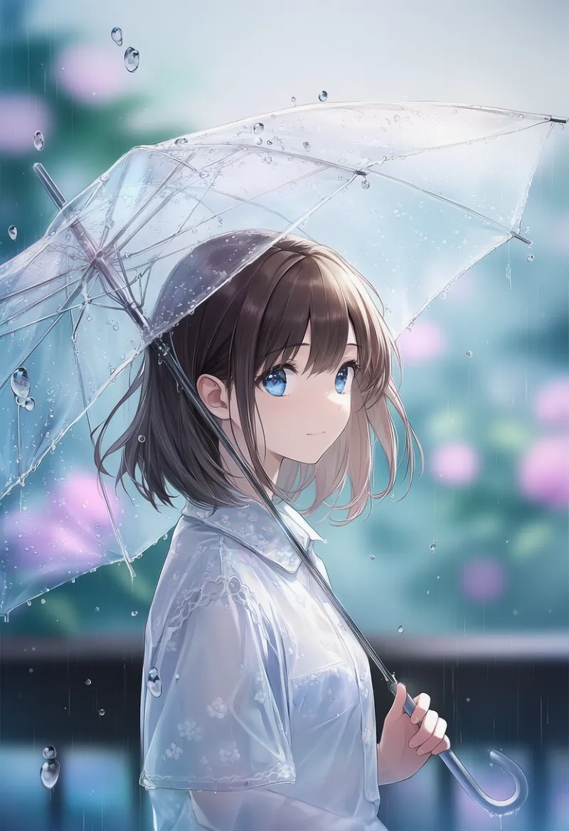 雨粒や水の雫のAIイラスト（梅雨シーズン）｜プロンプト紹介用