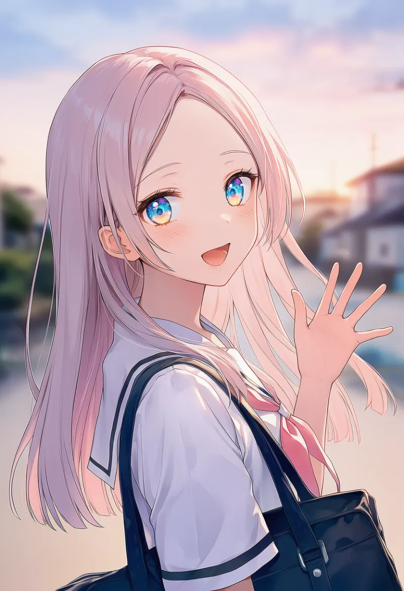 手を振って挨拶する動作のAIイラスト（朝の日常行動）｜プロンプト紹介用