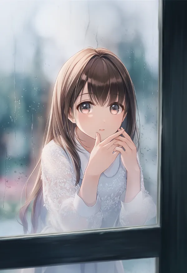 外から見た結露した窓を再現したAIイラスト（梅雨シーズン）｜プロンプト紹介用