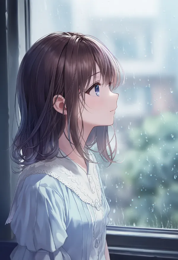 窓ガラスの結露のAIイラスト（梅雨シーズン）｜プロンプト紹介用