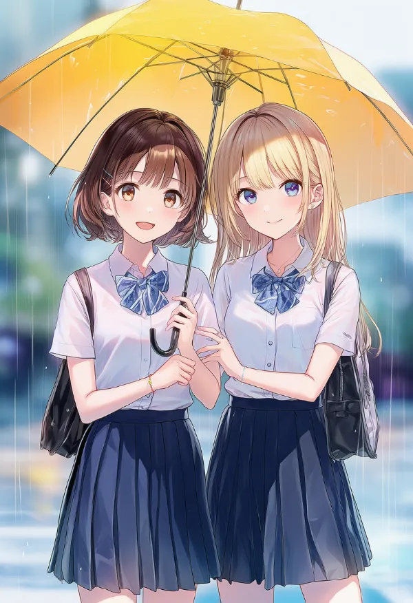 黄色い傘のAIイラスト（梅雨シーズン）｜プロンプト紹介用