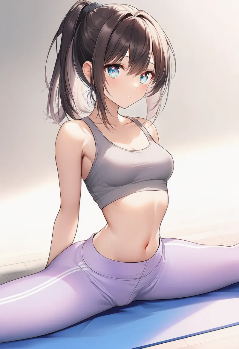 ヨガウェアでヨガストレッチをする美女のAIイラスト作例｜プロンプト紹介