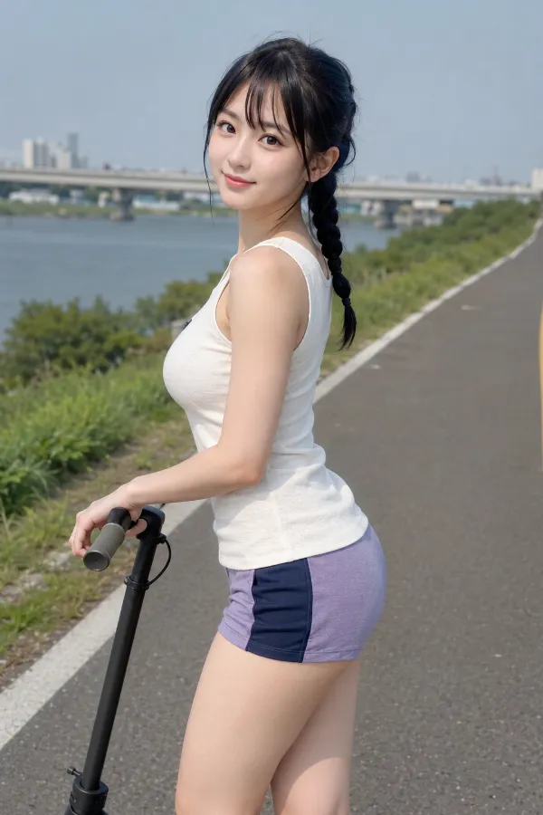 紫色のショートパンツの側面に紺色のパネルを加えた作例｜AI画像（GPT Image 2.0生成）