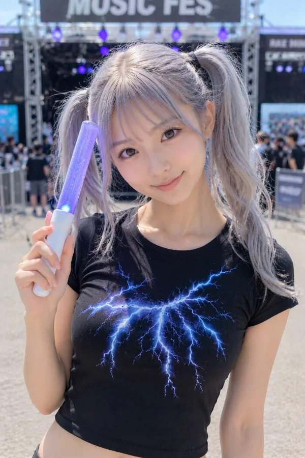 青い稲妻形の装飾を加えた黒いTシャツの作例｜AI画像（GPT Image 2.0生成）