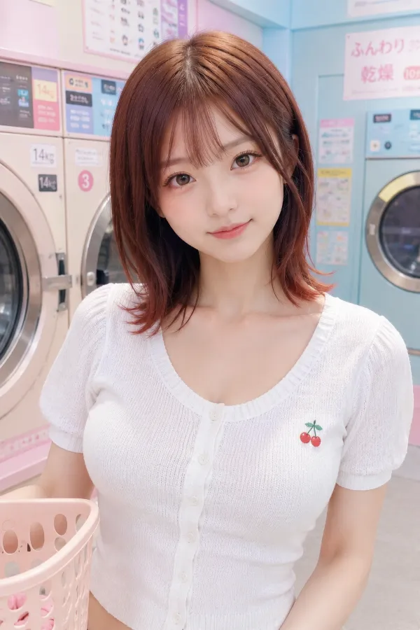 赤いチェリーの小さなワンポイントを加えた白いカーディガンの作例｜AI画像（GPT Image 2.0生成）