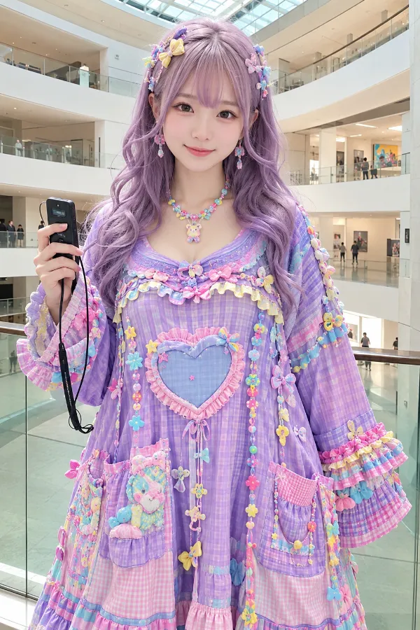 カラフルな装飾を多く加えたオーバーサイズワンピースの作例｜AI画像（GPT Image 2.0生成）