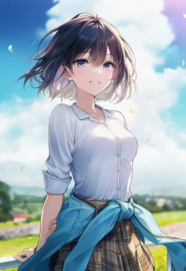 服を腰に巻いた着こなしのAIイラスト（プロンプト紹介用）