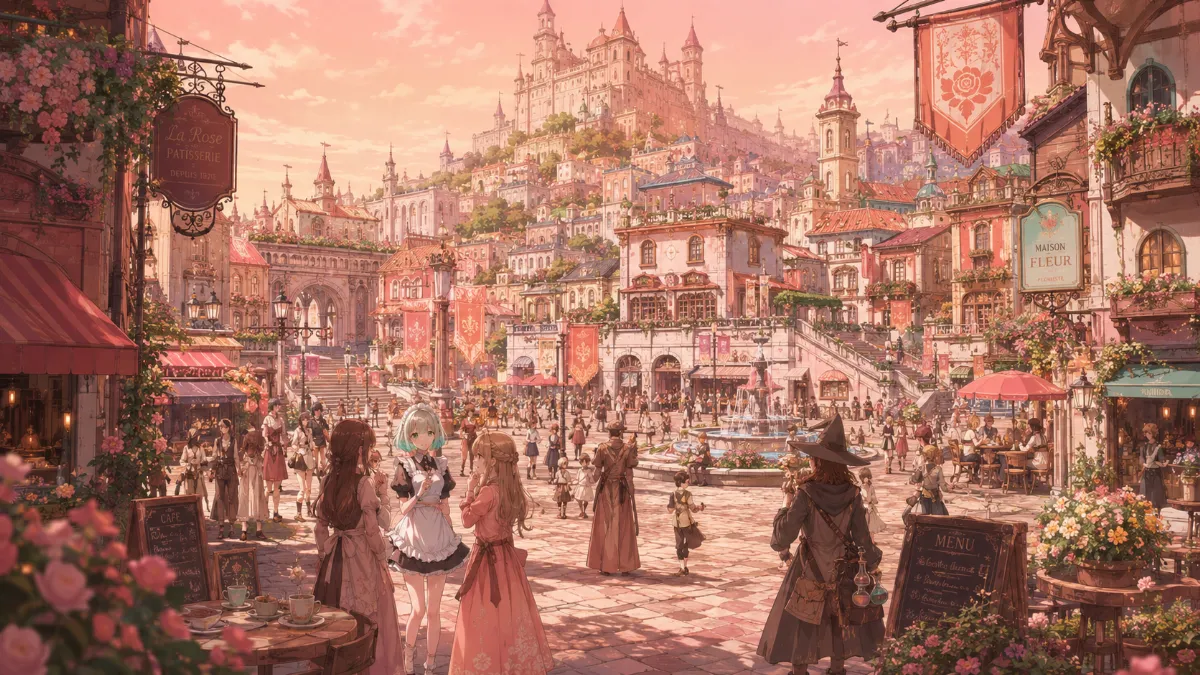 添付キャラクターの補色を背景のカラーテーマにしたコンセプトアート