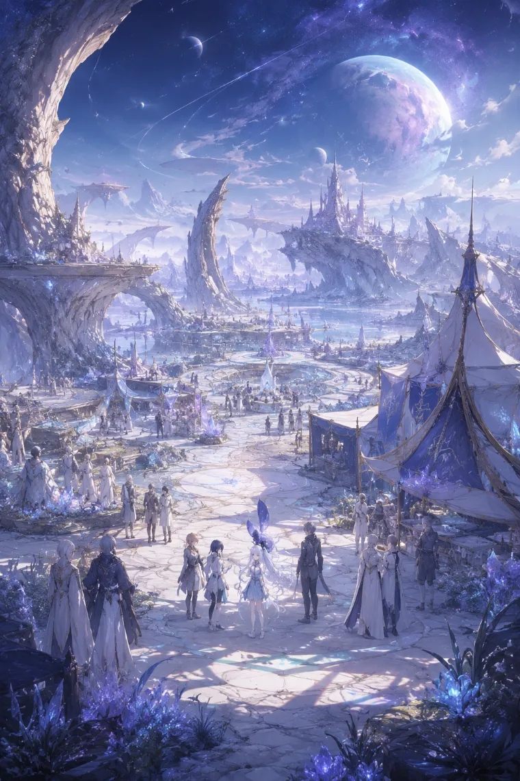 未知の惑星の地表に人物を配置したコンセプトアート