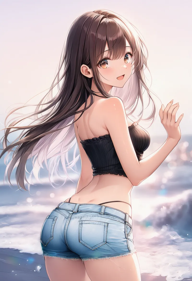 ヴィーナスのえくぼ（女神のエクボ）を描写した女性キャラの後ろ姿のAIイラスト｜プロンプト紹介用：dimples of venus