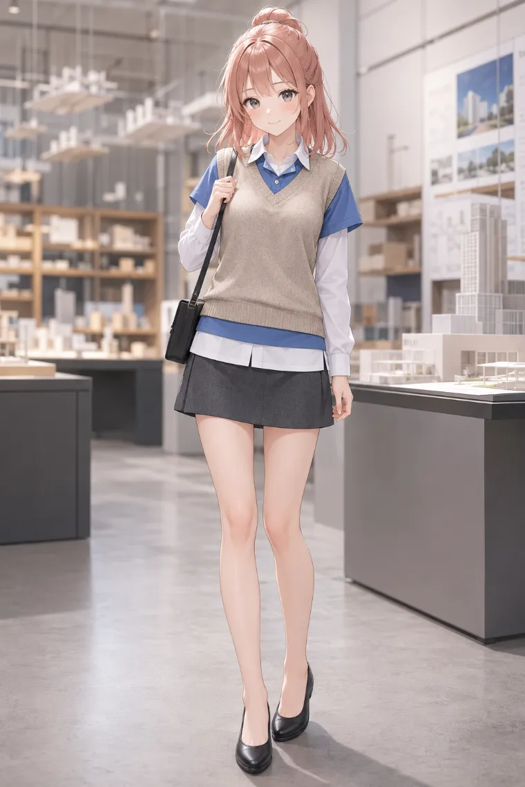 AIイラスト版|白シャツ、ブルーポロ、ニットベストを三重に重ねたダサい服コーデ