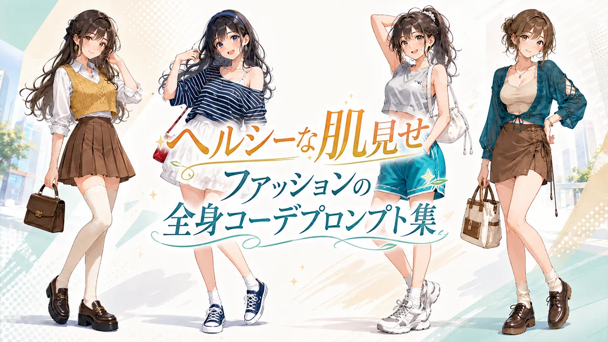 ヘルシーな肌見せファッションの全身コーデプロンプト集