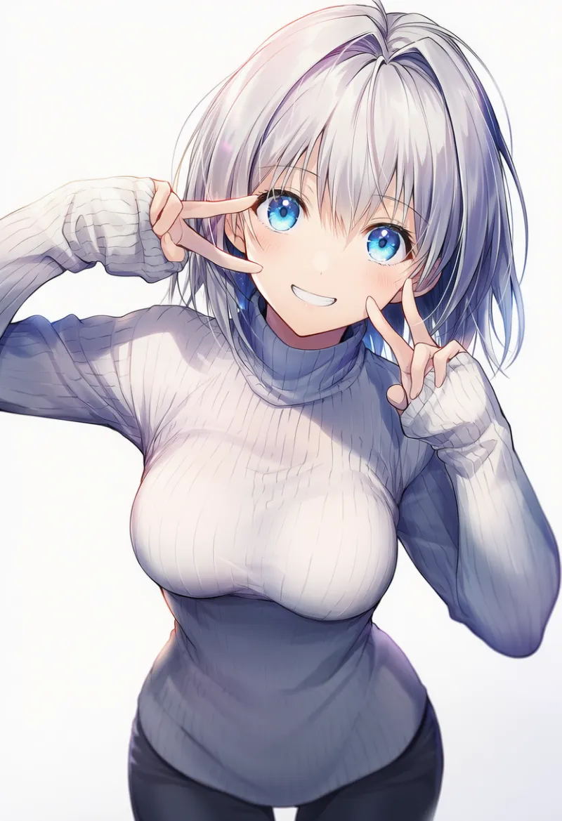 乳袋を強調したリブ編みのセーターのAIイラスト