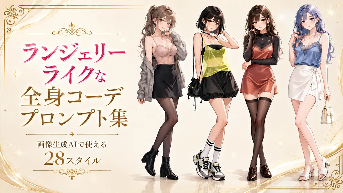 ランジェリーライクなファッションの全身コーデプロンプト集