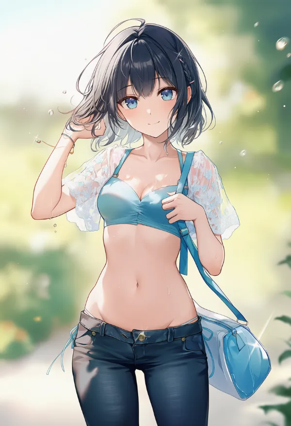 ローライズパンツの着こなしのAIイラスト（プロンプト紹介用）