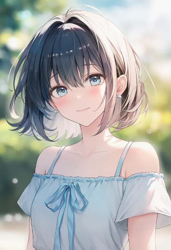 オフショルダーシャツの着こなしのAIイラスト（プロンプト紹介用）