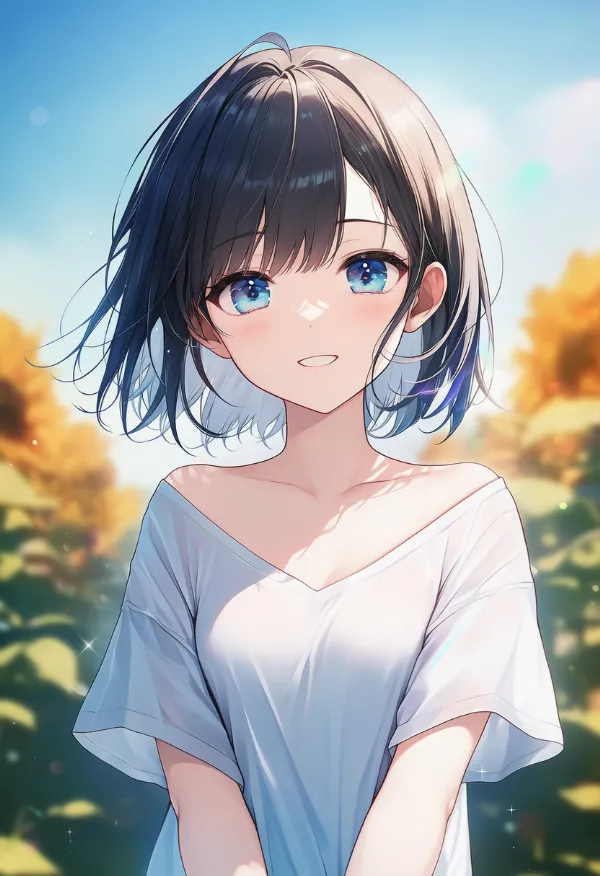 オフショルダーの着こなしのAIイラスト（プロンプト紹介用）