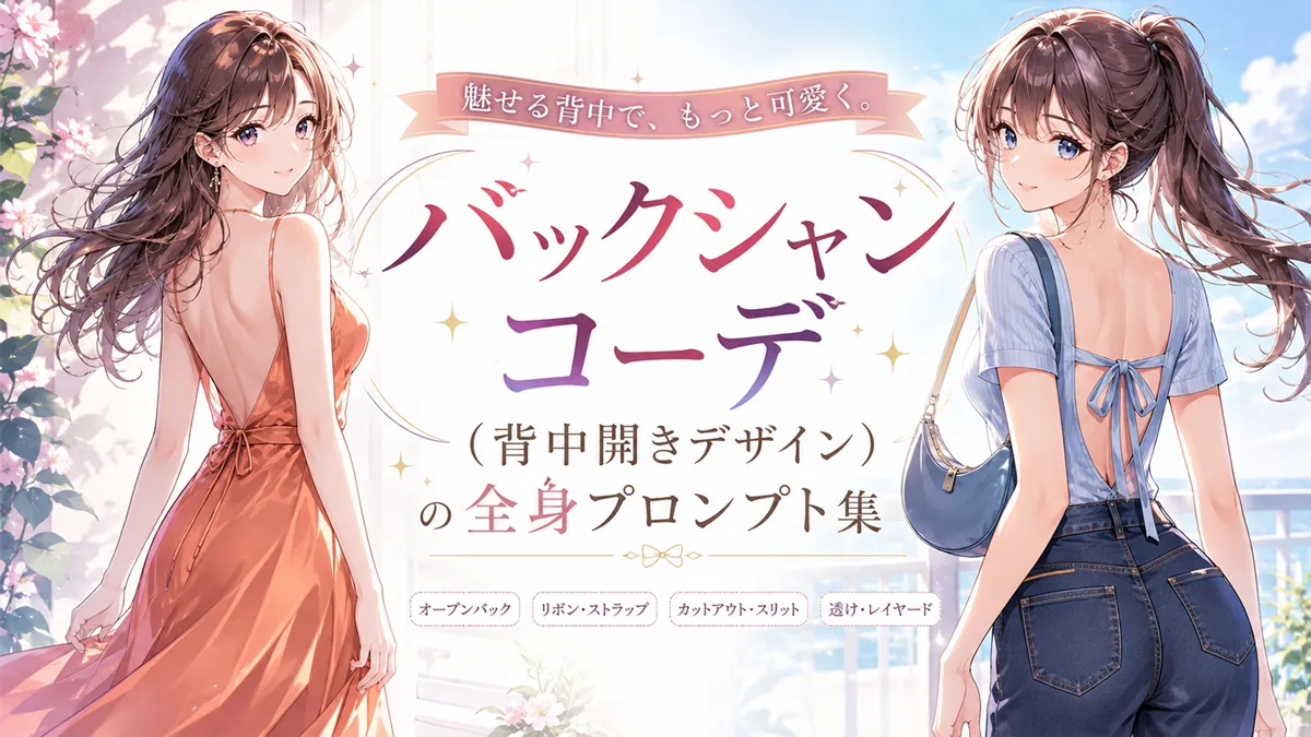 バックシャンコーデ（背中開きデザイン）の全身プロンプト集