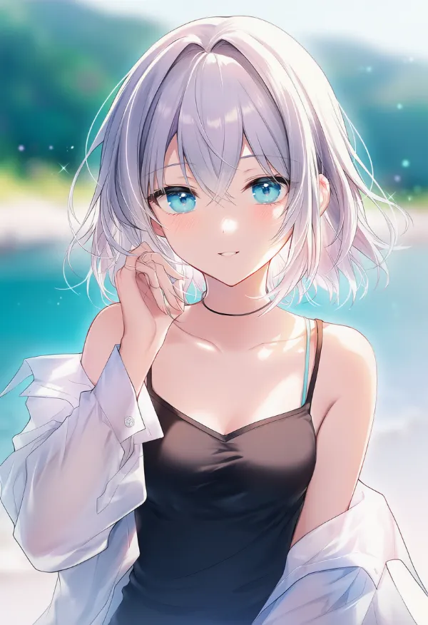 服の前を開けた着こなしのAIイラスト（プロンプト紹介用）