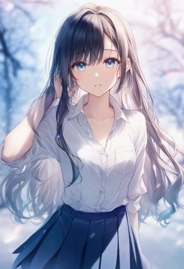 襟元を開けた着こなしのAIイラスト（プロンプト紹介用）
