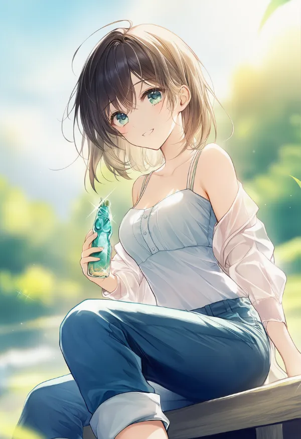 パンツの裾をまくった着こなしのAIイラスト（プロンプト紹介用）