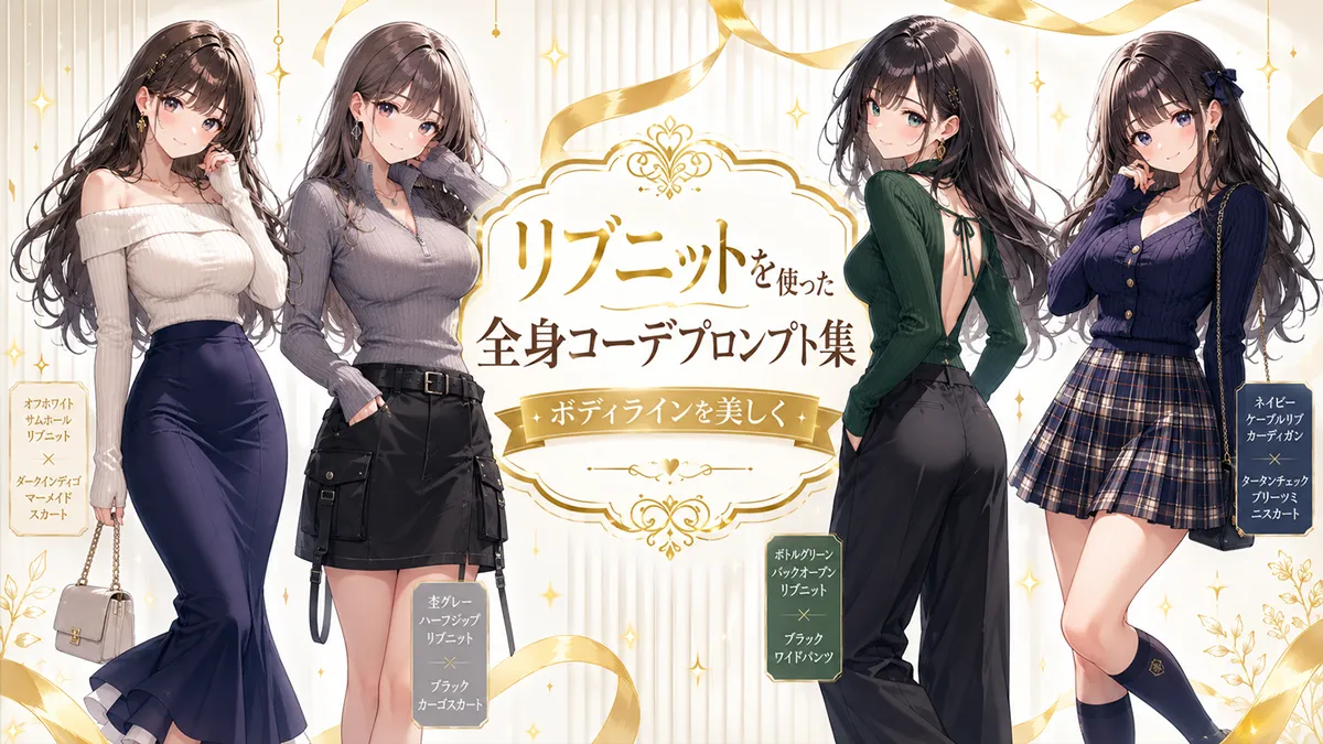 リブニットを使った全身コーデプロンプト集（ボディラインを美しく）