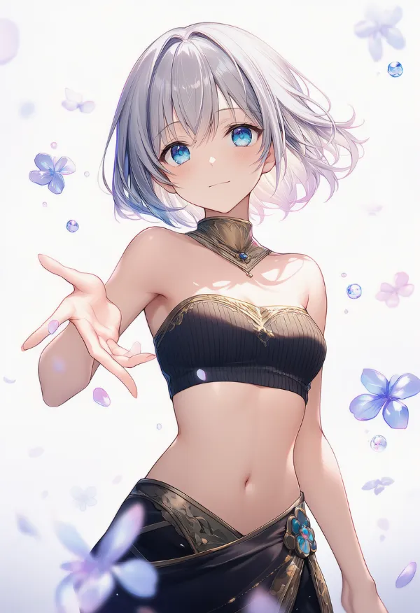 リブ編みのバンドゥトップのAIイラスト