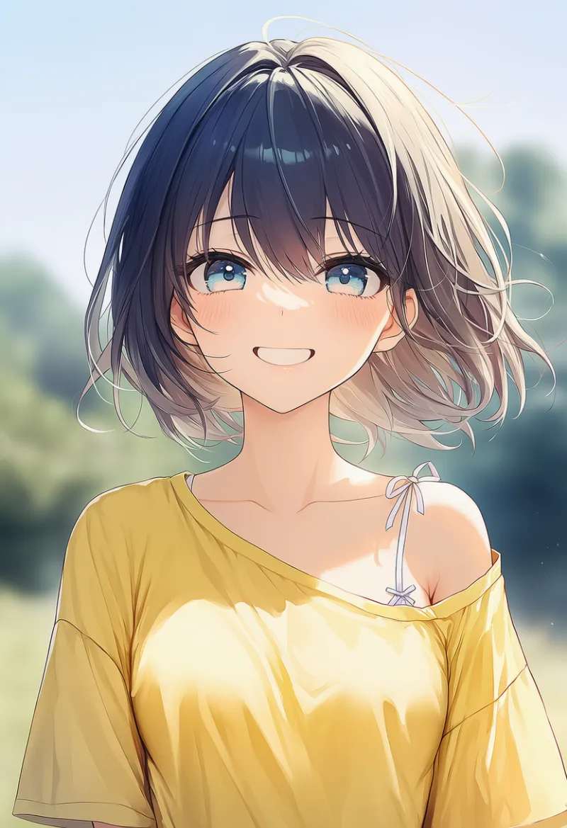 片側のブラ紐が蝶々結びになっている状態を再現したAIイラスト｜プロンプト紹介用