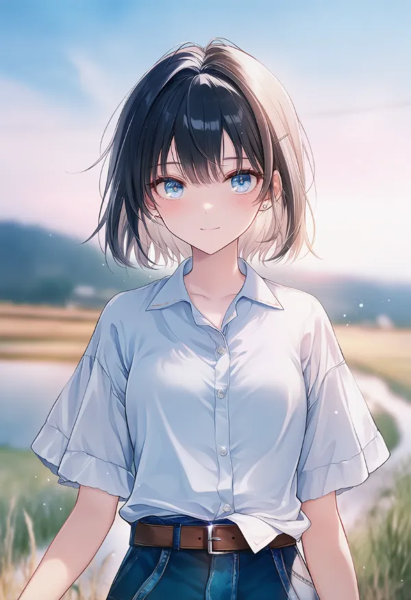 シャツを一部だけタックインした着こなしのAIイラスト（プロンプト紹介用）