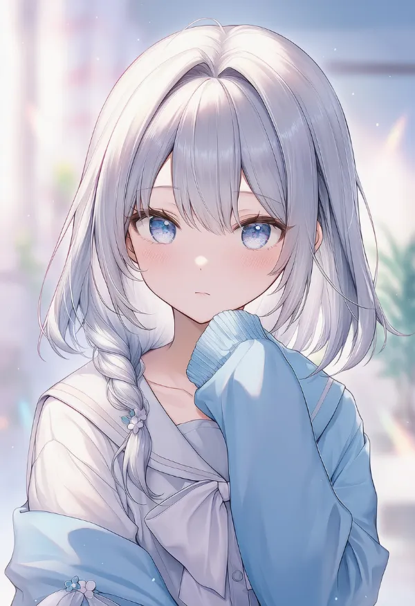 袖が指先までかかる着こなしのAIイラスト（プロンプト紹介用）