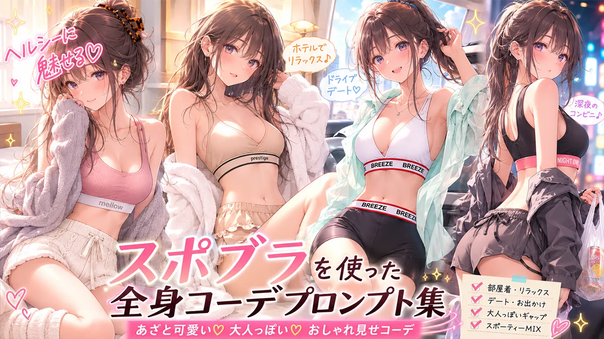 スポーツブラを使った全身コーデプロンプト集（ロゴバンドデザイン入り）
