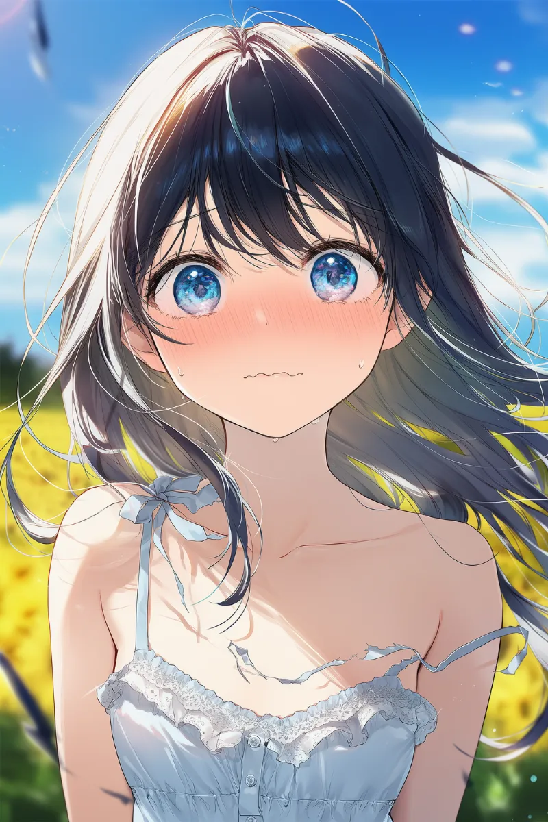 肩紐が壊れる・ほどける状態を再現したAIイラスト｜プロンプト紹介用