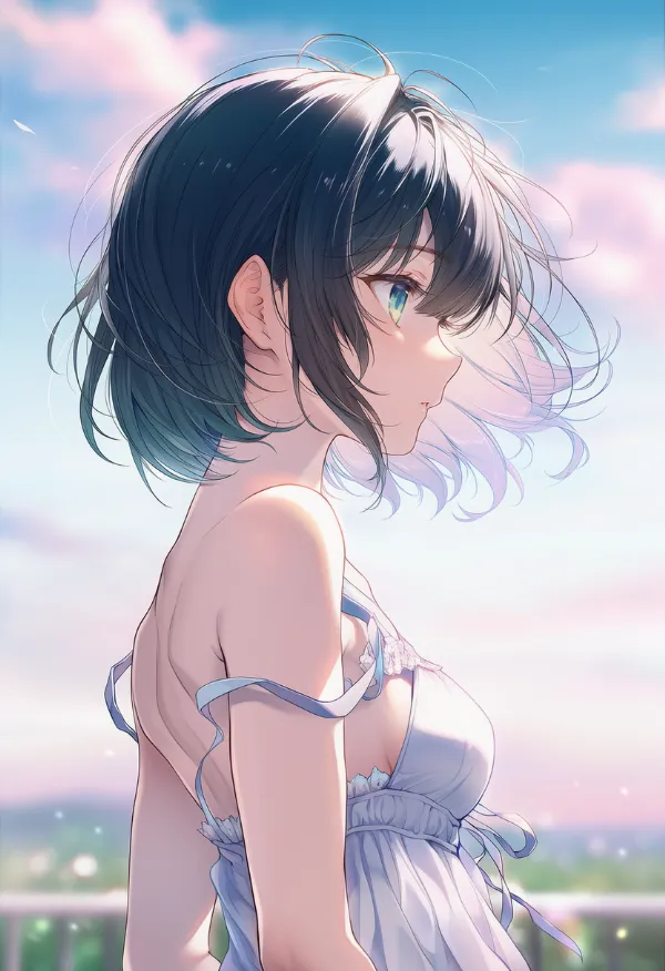 肩紐がずれた着こなしのAIイラスト（プロンプト紹介用）