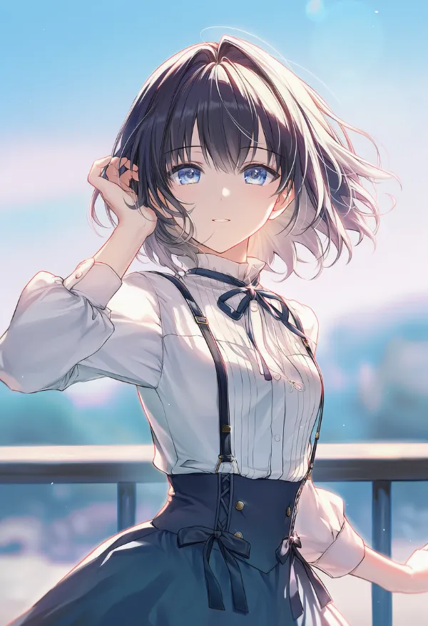 サスペンダーを使った服装のAIイラスト（プロンプト紹介用）