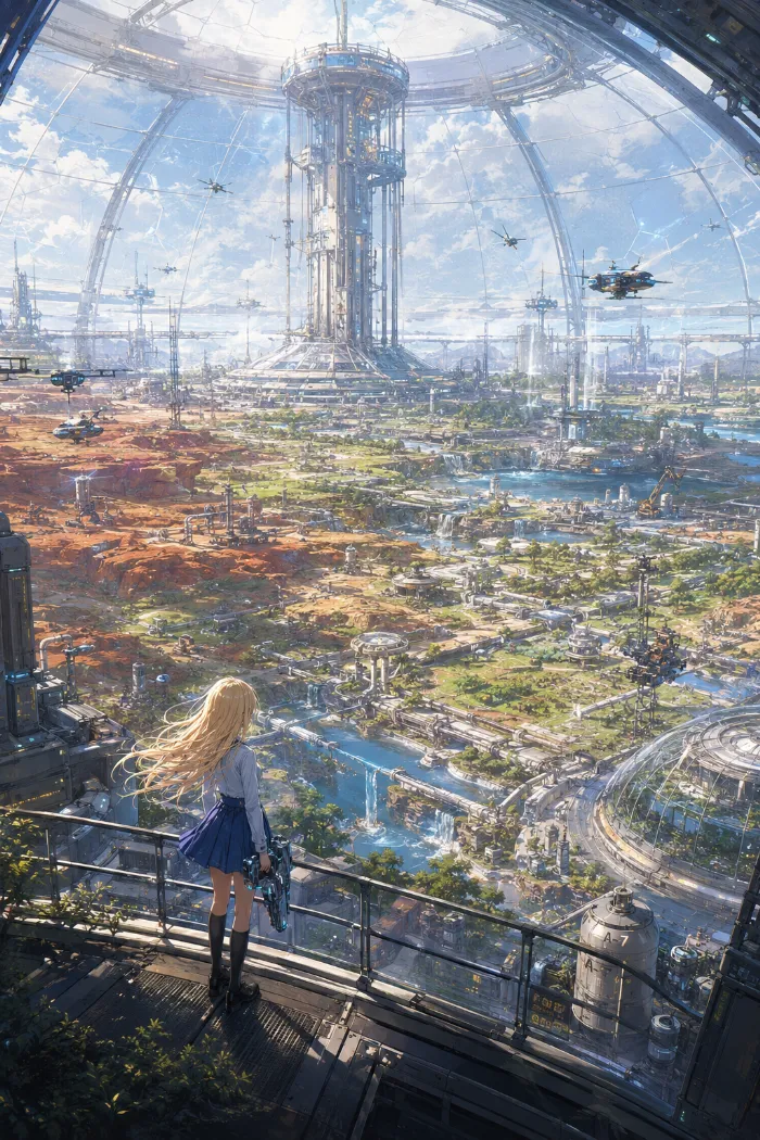 テラフォーミング中のドーム施設を描いたSFコンセプトアート