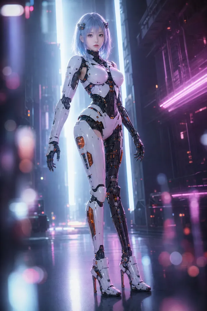 実写AI美女版｜白いボディスーツに片腕のメカアームを組み合わせたアンドロイド少女