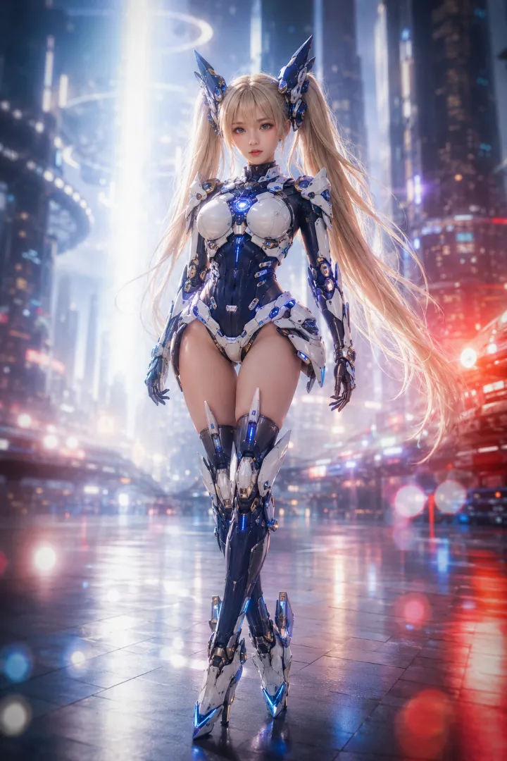 実写AI美女版｜ネイビーのコルセットに白いミニスカート型の外装を組み合わせたアンドロイド少女