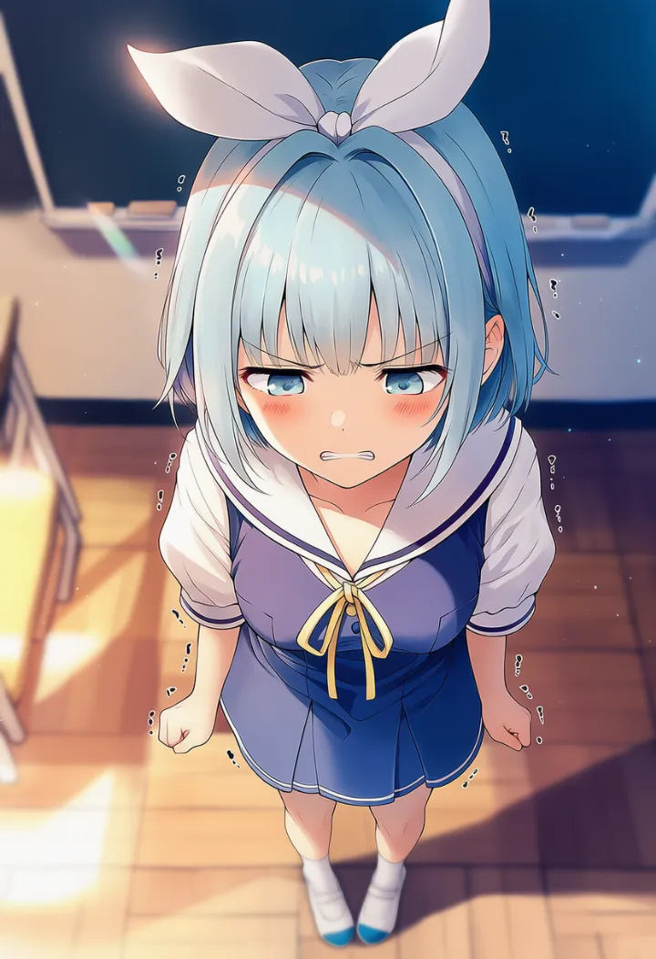 うつむいて歯を食いしばり怒りを我慢するAIイラスト