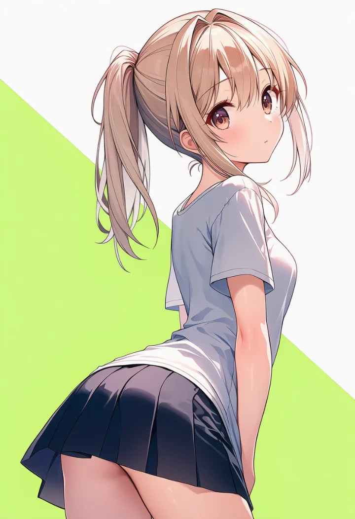 背中を反らせながら後ろを振り返る女性のAIイラスト