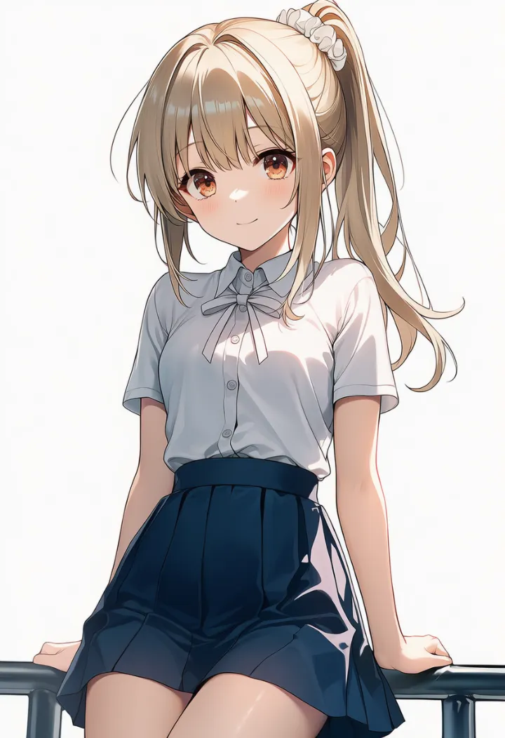 柵に腕を預けて寄りかかるポーズのAIイラスト