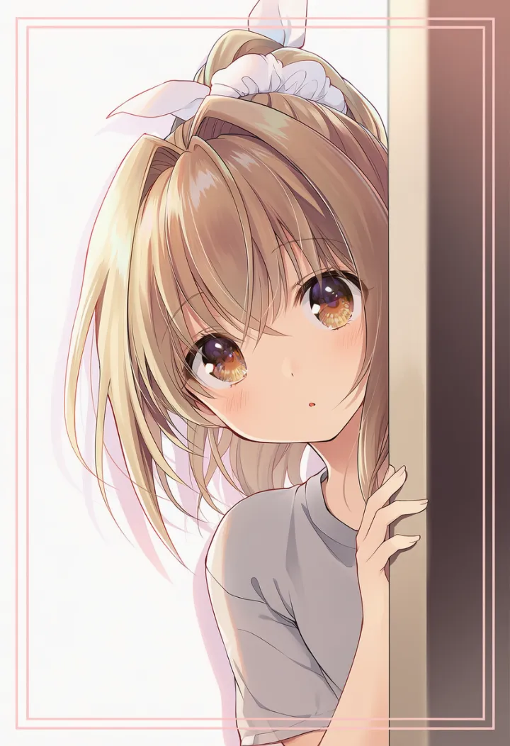 壁に隠れながらひょっこり顔を出す女性のあざといポーズ