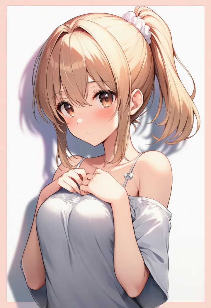 胸を手で押さえながら赤面する女性のあざといポーズ