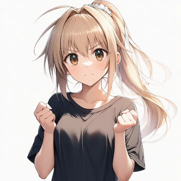 両手をぎゅっと握るポーズのAIイラスト