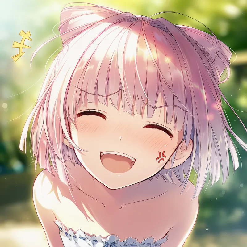 眉間に力を入れ、怒りながら大きく笑うAIイラスト