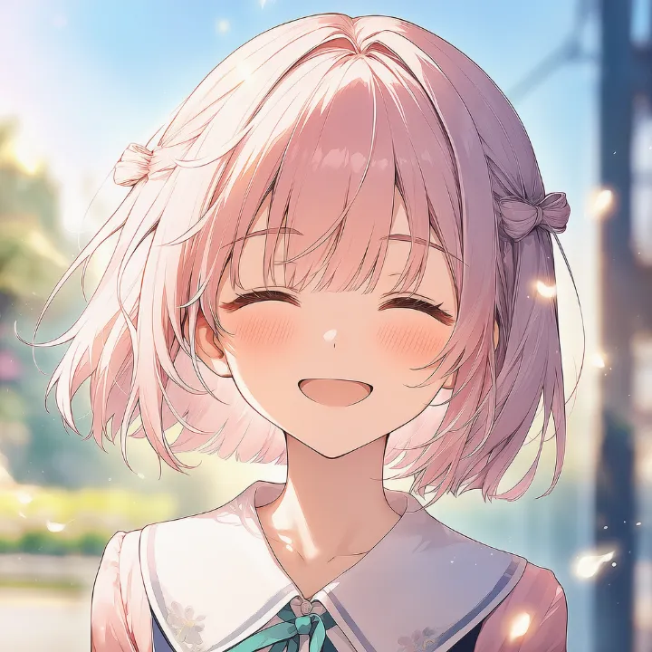 両目を弧状に閉じてニコニコ笑うAIイラスト