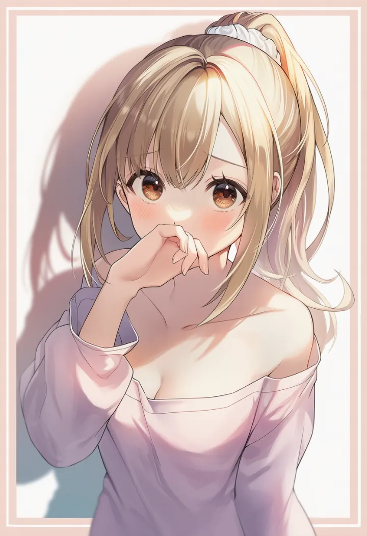 口元を手で隠して赤面する女性のあざといポーズ